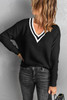 Black Deep V Contrasted Neckline Knitted Sweater