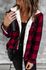 Red Plaid Print Fleece Button Jacket