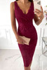 Red Lace Sleeveless Deep V Neck Bodycon Midi Dress