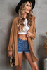 Khaki Side Split Open Front Cardigan with Hooded