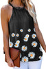 Black Daisy Floral Print Halter Denim Tank Tops For Women