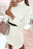 White Plain Turtleneck Sweater Dress with Slits White Plain Turtleneck Sweater Dress with Slits