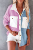 Multicolor Colorblock Fleece Pockets Buttoned Shirt