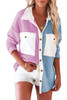 Multicolor Colorblock Fleece Pockets Buttoned Shirt