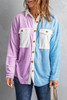 Multicolor Colorblock Fleece Pockets Buttoned Shirt