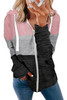 Pink Colorblock Zip Front Hooded Coat