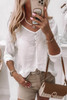 White Lace Back Button V Neck Top