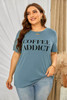 COFFEE ADDICT Graphic Ripped Plus Size Tee