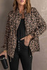 Brown Lapel Collar Zipper Drawstring Leopard Coat