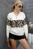 White Leopard Colorblock V Neck Knit Sweater