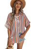 Gray Button Striped Short Sleeves Shirt