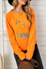 Orange Halloween Leopard Pumpkin Print Pullover Sweatshirt