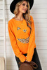 Orange Halloween Leopard Pumpkin Print Pullover Sweatshirt