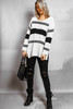 Striped Colorblock V Neck Long Sleeve Knitted Sweater