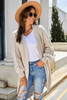 Khaki Open Front Cable Sleeve Long Cardigan