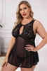 Lace Mesh Patchwork Keyhole Plus Size Babydoll with Thong