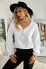 White Solid Color Buttoned Front Long Sleeve Top