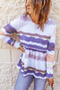 Tie-dyed Print Pom Pom Trim Long Sleeve Top