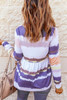 Tie-dyed Print Pom Pom Trim Long Sleeve Top