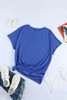 Blue Round Neck Short Sleeve Solid Color Tee