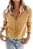 Brown Frilled V Neckline Buttons Sweater Cardigan