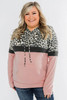 Pink Leopard Patchwork Drawstring Plus Size Hoodie With Pocket