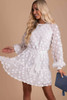 White Textured Dot Bubble Sleeve Tie Waist Mini Dress White Textured Dot Bubble Sleeve Tie Waist Mini Dress