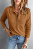 Brown Button Front Turn-down Neck Knit Top