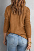 Brown Button Front Turn-down Neck Knit Top