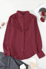 Wine Red Ruffles Crinkled Long Sleeve Shirt