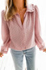 Pink Polka Dot Ruffled Buttoned Long Sleeve Shirt