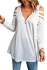 White Zip Neck Cut-out Waffle Knit Long Sleeve Top