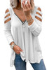 White Zip Neck Cut-out Waffle Knit Long Sleeve Top