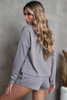 Grey Ribbed Knit Drop-Shoulder Sleeve Top and Shorts Lounge Set