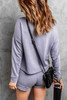 Grey Ribbed Knit Drop-Shoulder Sleeve Top and Shorts Lounge Set