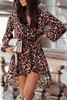 Leopard Wrapped V Neck Puff Sleeve High Low Dress