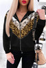 Chevron Sequin Leopard Patchwork Zip up Jacket