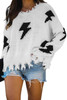 White Distressed Knit Bolt Sweater