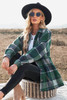 Green Plaid Print Buttoned Shirt Jacket