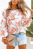 Orange Floral Print Smocked Cuff Puff Sleeve Shirt