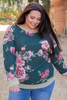 Green Floral Print Plus Size Pullover Sweatshirt