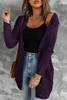 Purple Front Pocket and Buttons Closure Cardigan