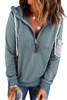 Sky Blue Half Zip Colorblock Pocket Patchwork Long Sleeve Hoodie