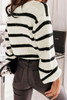 Striped V-Neck Buttoned Open Front Knitted Sweater