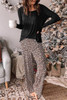 Long Sleeve Top and Leopard Print Pants Lounge Set