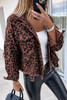 Brown Leopard Print Raw Hem Buttoned Cropped Jacket