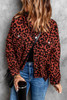 Brown Leopard Print Raw Hem Buttoned Cropped Jacket