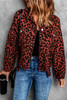 Brown Leopard Print Raw Hem Buttoned Cropped Jacket