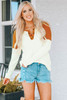 Colorblock Ribbed Buttons Long Sleeve Top