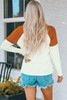 Colorblock Ribbed Buttons Long Sleeve Top